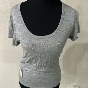 Bebe Silver Embellished Scoop Neck Tee